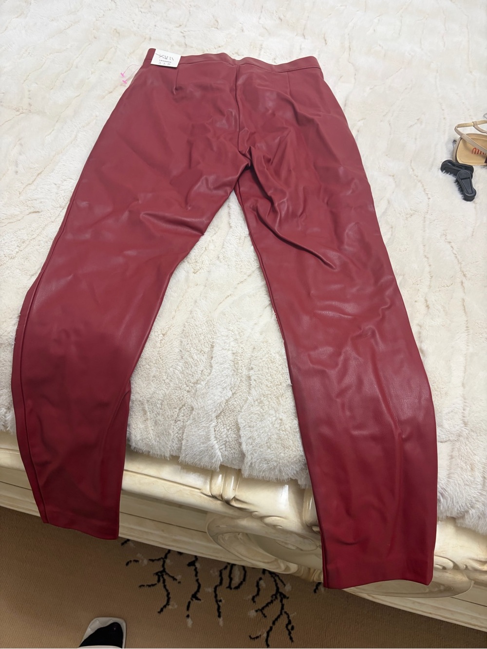 Zara Faux Leather Chinos - Burgundy